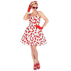 Déguisement Pin-Up Chic Femme - Blanc - Robe avec cerises imprimées et jupon - Pour soirée déguisée années 50
