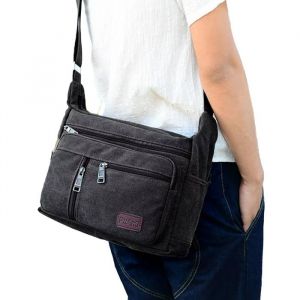 Sac à bandoulière rétro en toile pour homme sacoche de voyage noir