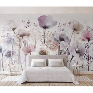 Papier Peint Panoramique Fleur Tropicale Chambre Rose Bleu Floral Feuillage Papillon Pissenlit Paysage Poster Geant Mural 350×256cm