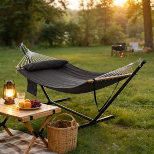 WOLTU Hamac avec Support pour 2 Personnes - Charge jusqu&agrave; 250 kg - pour Int&eacute;rieur Ext&eacute;rieur - Gris Fonc&eacute;