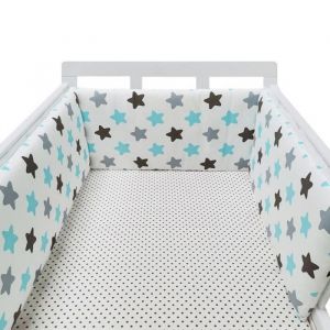 Tour de lit b&eacute;b&eacute; 200 x 30 cm coussin barri&egrave;re anti-collision pour berceau contour lit b&eacute;b&eacute; respirant en coton &Eacute;toiles gris-bleu