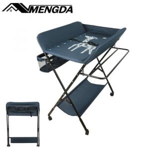 Table à Langer Pliable pour Bébé - MENGDA Bleu - Avec 4 Roues et Harnais - Réglable en Hauteur 80x66x98cm