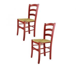 Tommychairs - Set 2 chaises cuisine VENEZIA rubuste structure en bois de hêtre peindré en aniline couleur rouge et assise en