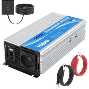 GIANDEL 1000W Convertisseur 12V 220V Pur Sinus pour    Transformateur Onde Sinusoïdale Pure avec Télécommande 2.4A USB Ports