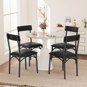 Chaise de Bar en PU Chaise Bar Pied NOIR METAL Tabouret Bar Lot de 4 Tabouret de Bar avec Coussin