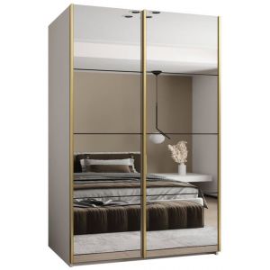 Armoire à 2 portes coulissantes - ABIKSMEBLE LUX 2 - avec miroir 2455x110x64cm corps Blanc façade Noir poignées Or