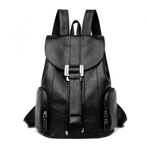 Sac &agrave; dos - FUNMOON - R&eacute;tro - Cuir verni - Noir - 26x17x36 CM - 20-35 Litre