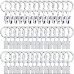 45PCS Anneaux &agrave; rideaux avec pinces - blanc pinces &agrave; rideaux solides crochets de fixation pour tringle de tension crochets d&eacute;co