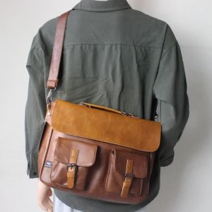 Sac Bandoulière Homme Sacoche Ordinateur Portable Bureau Mallette Messenger Besace Laptop Travail - Marron