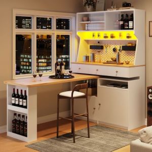 Buffet De Cuisine Blanc 137x45x178cm Meuble Haut Multifonction Rangement/Bureau 2 Portes + 3 Tiroirs &ndash; Id&eacute;al Cuisine/Salon