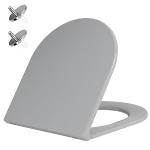 AquaWise Abattant WC avec Frein de Chute R&eacute;sine Duroplast Antibact&eacute;rienne Charni&egrave;res Inoxydables D&eacute;montage Rapide Gris