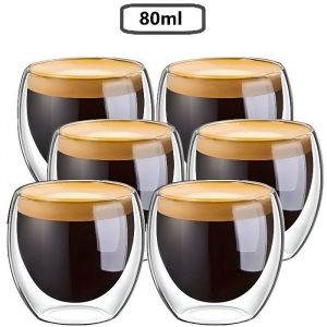 Tasse &agrave; caf&eacute;/Expresso/Espresso en Verre - MTEVOTX - Set-Tasses &agrave; caf&eacute; Double paroi - 80ml - Transparent - Blanc