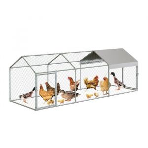 Grand poulailler 120 x 40 x 40 enclos à poules en métal pour cour poules de ferme darrière-cour lapin canard argenté