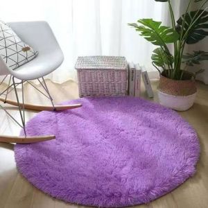 Tapis Rond Salon Shaggy Descente de lit Chambre Grande Taille Tapis Moelleux Carpette  Voilet&Oslash; 140 cm Rond