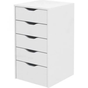 Commode Meuble de rangement 5 tiroirs coloris blanc - Hauteur 71 x Longueur 40 x Profondeur 43 cm