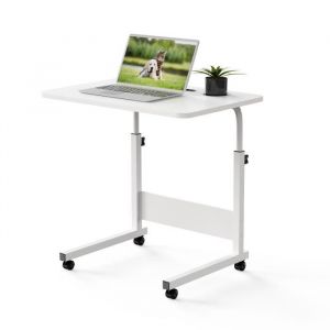 LDSZXNE Table Roulant de Lit Canapé pour Ordinateur Portable Hauteur Réglable Table dappoint avec 4 roulettes 60x40cm Blanc