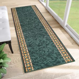 TAPISO Antidérapant Tapis Couloir Passage Descente de Lit Vert Marron Moucheté Fin 100x630 cm