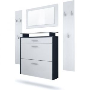 Vladon Ensemble penderie Malea avec 2 panneaux miroir meuble &agrave; chaussures caisson en Anthracite mat fa&ccedil;ades en Blanc mat
