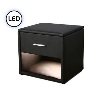 Chevet simili cuir avec &eacute;clairage Led LEVA - Noir
