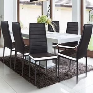 QIAN - Lot de 6 Chaises Romane en PU Noir/Blanc pour Salle &agrave; Manger