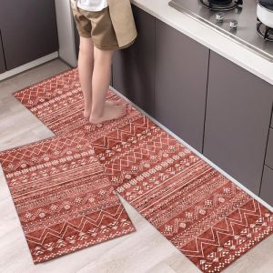 Tapis Cuisine Devant Evier 40x60cm * 40x120cm Antidérapant Rectangulaire Tapis Salle de Bain Rouge 2 Pièces