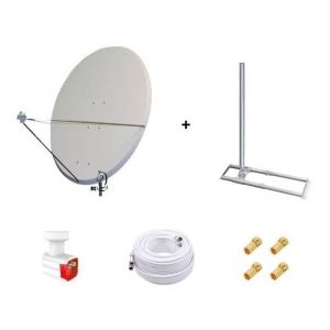 Kit Antenne Parabole 130 cm Aluminium + Support de Chevron Fixation Toit 1m + LNB Twin HD 4K + C&acirc;ble Coax 25m Twin + 4 Fiches F Or