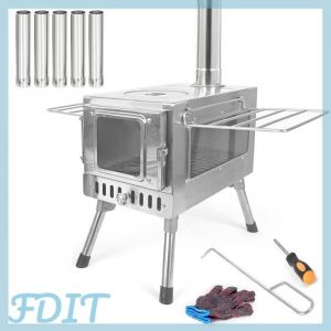 GOTOTOP Po&ecirc;le &agrave; bois pour tente Po&ecirc;le &agrave; bois de Camping en plein air tente pliable en acier inoxydable sport camping Argent