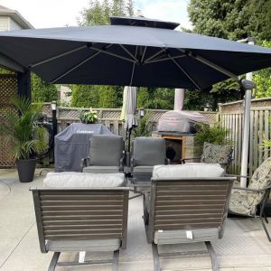 PURPLE LEAF Parasol D&eacute;port&eacute; 3 x 3 m Carr&eacute; Parasol De Jardin Ext&eacute;rieur Toit &agrave; Double Rotatif 360&deg;avec Gris