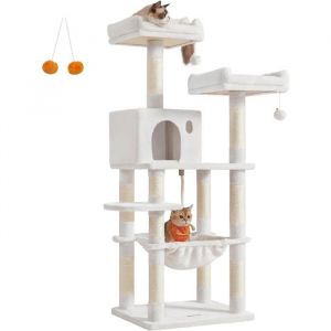 Feandrea Arbre À Chat Hauteur 143CmTour De Jeux Pour ChatAvec 11 Poteaux À Griffer2 Plateformes1 Niche1 Hamac2 PomponsEn Ti