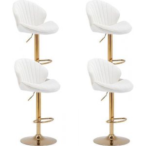 Wahson Tabouret Bar Lot de 4 Tabouret Bar Réglable Chaise Bar Haute avec Pieds en Métal pour Cuisine et Comptoir Velours Blanc