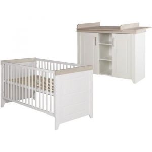 Chambre Bébé ROBA  Duo Felicia - Lit Évolutif + Commode à Langer - Blanc / Décor Bois
