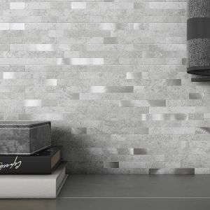 M Lot de 10 autocollants 3D pour carrelage mural cuisine mosa&iuml;que aspect pierre salle de bain - Imperm&eacute;able - Gris Gri PAPIER PEINT