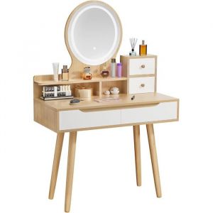Coiffeuse ZenkiHome coiffeuse avec miroir rond et éclairage coiffeuse 80 cm Model D68