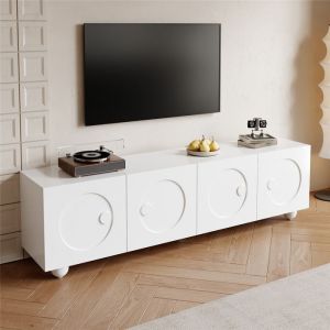 Meuble TV Blanc Moderne avec 4 Portes Design Unique Meuble Bas Salon TV avec Pieds Ronds et Rangement 1805x38x50 cm pour Chambre