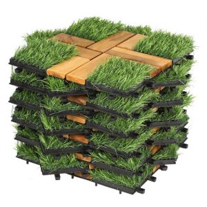 Daromigo 22x Dalles en bois avec gazon synthétique Dalles clipsables Dalles de terrasse 2 m² 30 x 30 cm DALLAGE