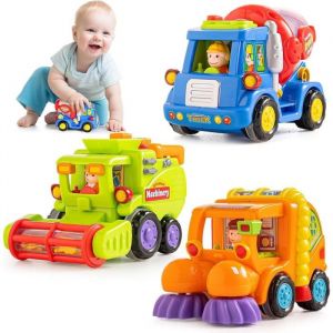Ensemble de 3 camions de chantier à friction pour garçons de 1 à 3 ans - Balayeuse bétonnière engins de chantier - Cadeau