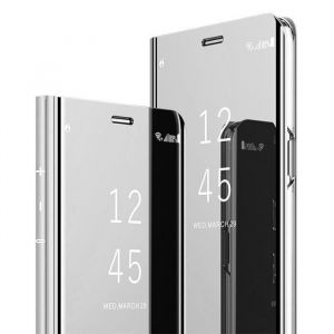 Housse Samsung Galaxy S21 Ultra (5G) Integral Étui Folio Protection Cuir Translucide Miroir Clear View Cover avec Stand Argent