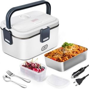gamelle chauffanteLunch Box Chauffante12/24/220V 1.8L Électrique Acier Inoxydable Chauffage Rapide Gamelle.(Blanc)