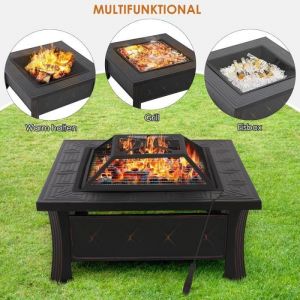 ZYQ Brasero Exterieur Foyer Barbecue Brasero 3 en 1 Carré pour Le Jardin Le Barbecue Le Camping 81 x 81 x 51 cm