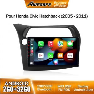 AWESAFE Autoradio Android 13 2Go+32Go pour Honda Civic Hatchback (2005-2011) 9 Écran Tactile avec Carplay GPS BT Android Auto