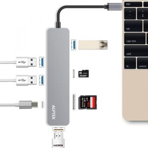 Adaptateur Hub USB C avec Port de Charge de Type C Slot HDMI 4K 3 Ports USB 3.0 Lecteur de Carte SD-TF pour MacChromebook etc