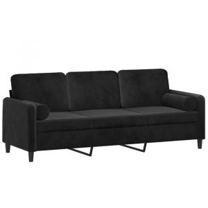 Sofa droit fixe - Clic Clac Canapé 3 places - NEUF - avec oreillers décoratifs noir 180 cm velours CA9251464