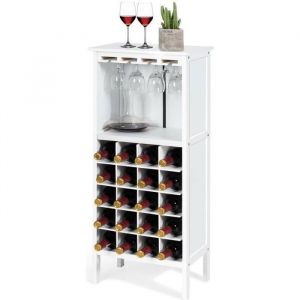 COSTWAY Casier à Bouteilles de Vin en Pin Capacité de 20 Bouteilles et Porte-gobelet 42x245x96 cm pour CaveCuisineSalon Blanc