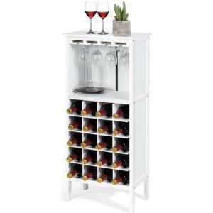 COSTWAY Casier à Bouteilles de Vin en Pin Capacité de 20 Bouteilles et Porte-gobelet, 42x24,5x96 cm pour Cave,Cuisine,Salon, Blanc