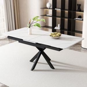 Table de Salle à Manger ExtensibleTable à Manger Télescopique AutomatiquementRectangulaire150/180x70x76cm Noir et Blanc