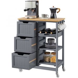 Yaheetech Desserte de Cuisine à roulettes avec 3 Tiroirs Étagères Plan de Travail Îlot Salon Balcon Bar 67×37×845cm Gris Foncé