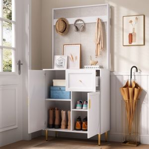 Meuble d&rsquo;entr&eacute;e &ndash; Armoire compacte avec penderie et &eacute;tag&egrave;res pour couloir rangement chaussures inclus blanc 80&times;1755&times;35 cm