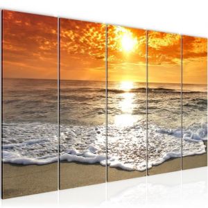 Runa art Tableau D&eacute;coration Murale Coucher du Soleil sur la Plage 150x60 cm - 5 Panneaux Toile Pr&ecirc;t &agrave; Accrocher 600056a
