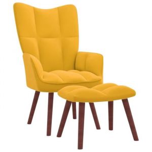 Style FR Chaise - Contemporain - Fauteuil de relaxation avec repose-pied Jaune moutarde Velours®LABOTO®