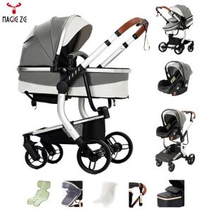 Magic ZC - Poussette cosy voyage 3 en 1 - Poussettes PU Leather Poussette de luxe poussette bebe 0 a 3 ans 5 cadeaux - 518 Gris